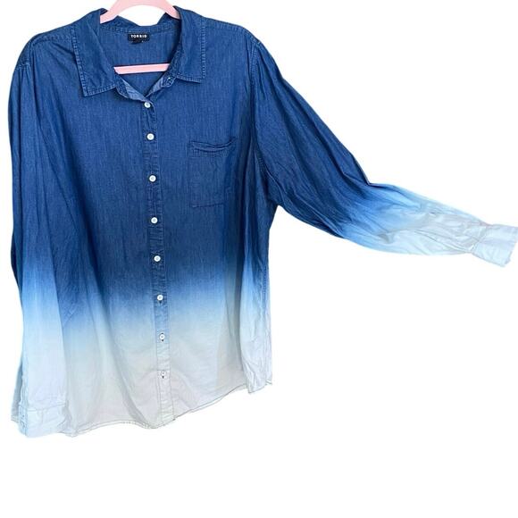 Torrid Ombre Chambray Denim Button Down Shirt Tunic 3X 100% Cotton plus size - Picture 1 of 6